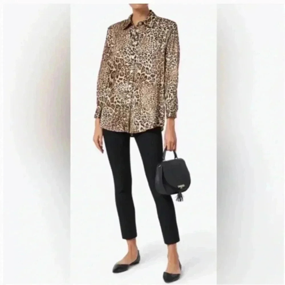 VINCE CAMUTO STRETCH LEGGINGS BLACK WITH FAUX LEATHER SIDE STRIPE SIZE S